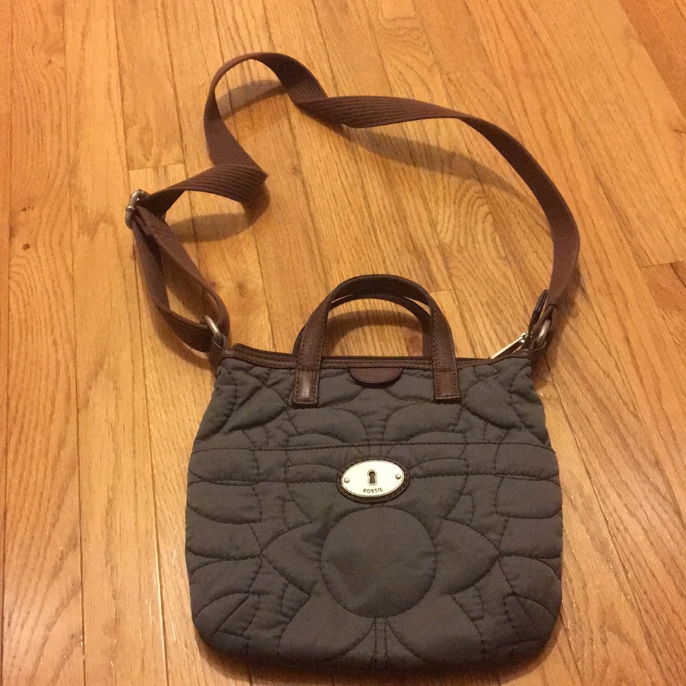 Gray Fossil crossbody cloth purse